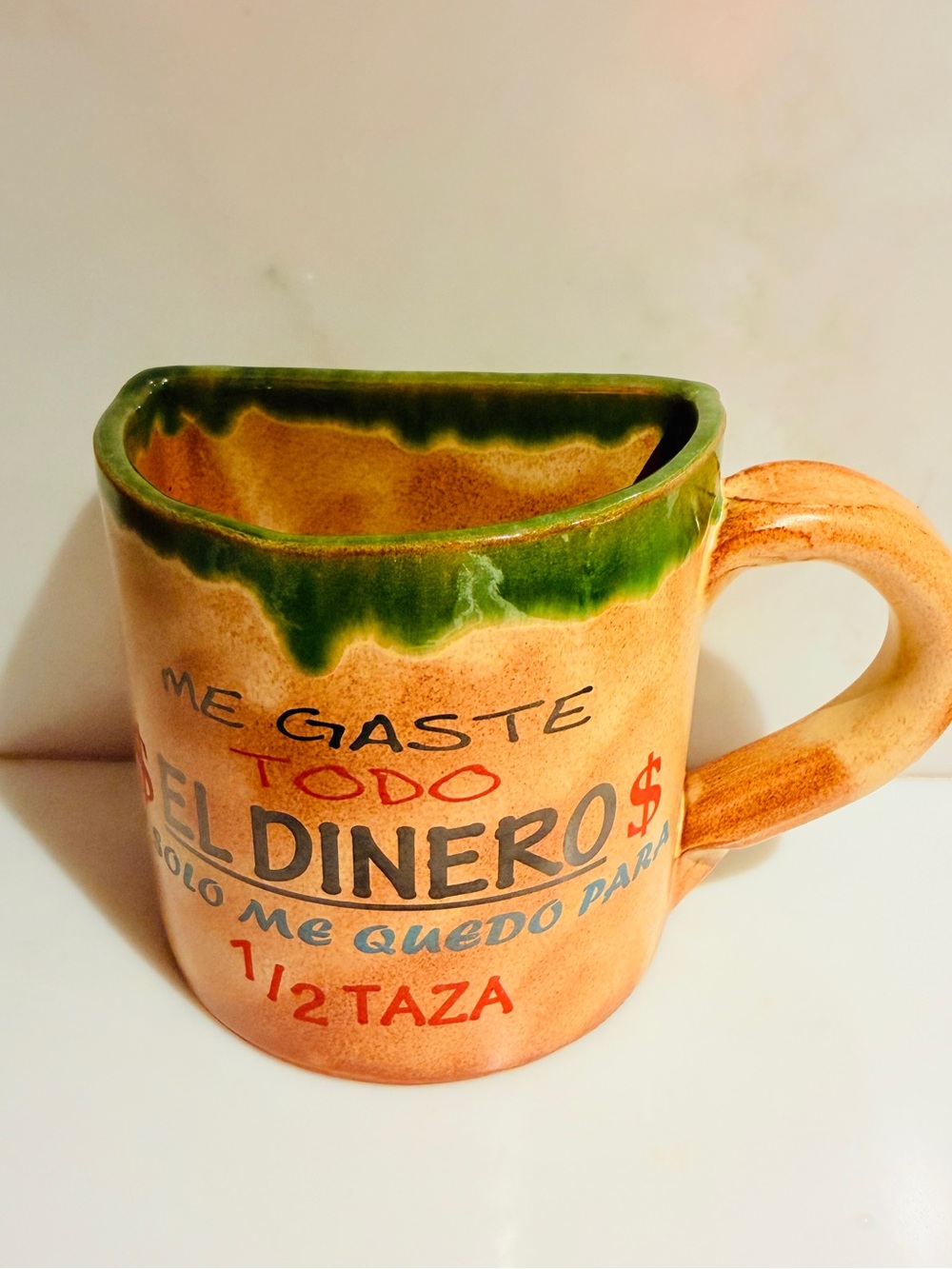 Spanish Mug Half Cup Gijon Don Pelayo Terracotta pottery vintage 90s